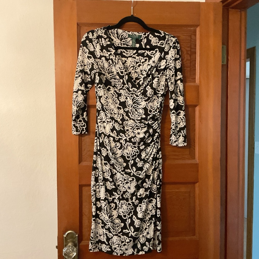 Lauren Ralph Lauren Black and White Floral Long Sleeve Dress